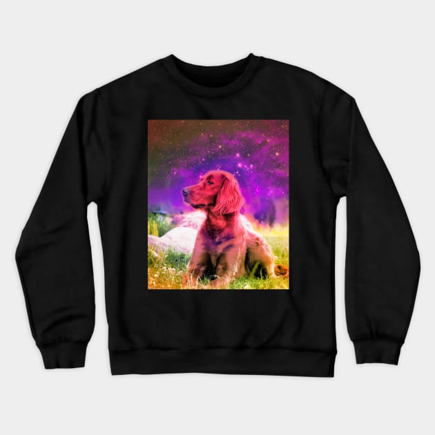 Cute Irish Setter Dog In Space Crewneck Sweatshirt by Random Galaxy